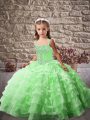 Sleeveless Brush Train Beading and Ruffled Layers Lace Up Little Girls Pageant Dress