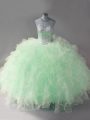 Adorable Tulle Sleeveless Floor Length Sweet 16 Dress and Beading and Ruffles