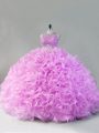 Glorious Lilac Sleeveless Beading and Ruffles Floor Length Quinceanera Dress