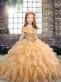 Glorious Straps Sleeveless Tulle Pageant Dress for Womens Beading and Ruffles Lace Up