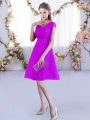 Fuchsia A-line Lace Dama Dress for Quinceanera Lace Up Lace Cap Sleeves Mini Length