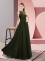 Adorable Olive Green Chiffon Zipper Prom Gown Sleeveless Floor Length Lace