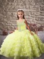 Straps Sleeveless Organza Custom Made Pageant Dress Beading and Ruffled Layers Brush Train Lace Up