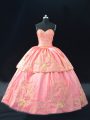 Graceful Ball Gowns 15th Birthday Dress Pink Sweetheart Satin Sleeveless Lace Up