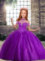 Super Ball Gowns Kids Pageant Dress Purple High-neck Tulle Sleeveless Floor Length Lace Up