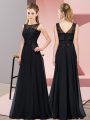 Black Chiffon Zipper Scoop Sleeveless Floor Length Dama Dress for Quinceanera Beading and Appliques