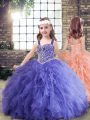 Straps Sleeveless Lace Up Child Pageant Dress Lavender Tulle