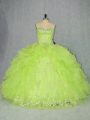 Suitable Yellow Green Sleeveless Organza Lace Up Quinceanera Gowns for Sweet 16 and Quinceanera
