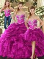Sweetheart Sleeveless Lace Up Quinceanera Dresses Fuchsia Organza