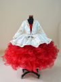 White And Red Ball Gowns Organza Sweetheart Sleeveless Embroidery and Ruffles Floor Length Lace Up Girls Pageant Dresses