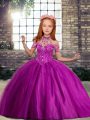 Attractive Floor Length Fuchsia Little Girls Pageant Dress Wholesale High-neck Sleeveless Lace Up