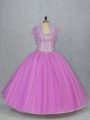 Fashionable Lilac Lace Up Quinceanera Dresses Beading Sleeveless Floor Length
