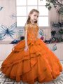 Orange Red Lace Up Pageant Dress Toddler Beading Sleeveless Floor Length
