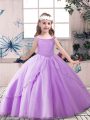 Lavender Lace Up Little Girl Pageant Gowns Beading Sleeveless Floor Length