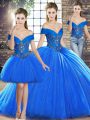 Traditional Sleeveless Brush Train Lace Up Beading Quinceanera Dress