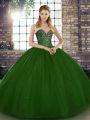 Edgy Green Ball Gowns Tulle Sweetheart Sleeveless Beading Floor Length Lace Up Quince Ball Gowns
