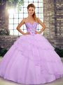 Brush Train Ball Gowns Vestidos de Quinceanera Lilac Sweetheart Tulle Sleeveless Lace Up