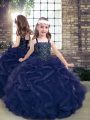 Simple Straps Sleeveless Tulle Kids Pageant Dress Beading and Ruffles Lace Up