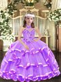 Lavender Sleeveless Organza Lace Up Child Pageant Dress for Party and Wedding Party