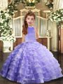 Latest Floor Length Lavender Little Girls Pageant Gowns Organza Sleeveless Beading and Ruffled Layers