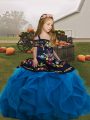 Cute Blue Lace Up Straps Embroidery and Ruffles Girls Pageant Dresses Tulle Sleeveless