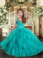 Custom Design Aqua Blue Sleeveless Floor Length Ruffles Lace Up Child Pageant Dress