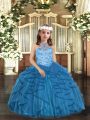 Sleeveless Beading and Ruffles Lace Up Kids Formal Wear