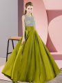 Excellent Olive Green Empire Scoop Sleeveless Elastic Woven Satin Floor Length Backless Beading Mother Of The Bride Dress