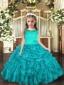 Scoop Sleeveless Lace Up Little Girls Pageant Gowns Aqua Blue Organza