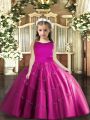 Adorable Beading Little Girls Pageant Gowns Fuchsia Lace Up Sleeveless Floor Length