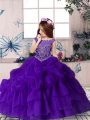 Excellent Scoop Sleeveless Zipper Little Girl Pageant Dress Purple Organza