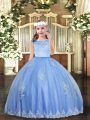 Excellent Baby Blue Scoop Neckline Beading and Appliques Pageant Gowns For Girls Sleeveless Zipper