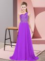 On Sale Purple Empire Chiffon One Shoulder Sleeveless Beading Floor Length Side Zipper Womens Party Dresses
