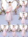 Deluxe Tea Length Empire Sleeveless Baby Pink Quinceanera Court of Honor Dress Lace Up