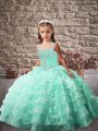 Pretty Sleeveless Brush Train Beading and Ruffled Layers Lace Up Pageant Dress for Teens