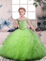 Ball Gowns Tulle Off The Shoulder Sleeveless Beading and Ruffles Floor Length Lace Up Little Girl Pageant Dress
