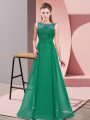 Scoop Sleeveless Zipper Dama Dress for Quinceanera Dark Green Chiffon