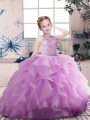Organza Scoop Sleeveless Zipper Beading and Ruffles Pageant Dress Toddler in Lilac
