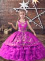 Lovely Lilac Straps Neckline Embroidery and Ruffled Layers Little Girl Pageant Gowns Sleeveless Lace Up