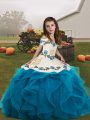 Custom Fit Sleeveless Embroidery and Ruffles Lace Up Little Girl Pageant Gowns
