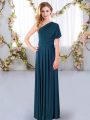 On Sale Floor Length Criss Cross Quinceanera Court Dresses Teal for Wedding Party with Ruching