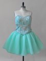 Elegant Aqua Blue Organza Lace Up Sweetheart Sleeveless Mini Length Beading and Lace