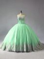 Apple Green Ball Gowns Appliques 15 Quinceanera Dress Lace Up Tulle Sleeveless
