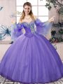 Best Lavender 15th Birthday Dress Sweet 16 and Quinceanera with Beading Sweetheart Sleeveless Lace Up