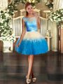 Customized Scoop Sleeveless Homecoming Dress Mini Length Lace and Ruffles Multi-color Organza