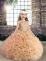 Peach Sleeveless Lace Up Girls Pageant Dresses for Party and Wedding Party