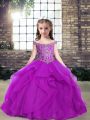 Most Popular Purple Off The Shoulder Lace Up Beading and Ruffles Little Girl Pageant Dress Sleeveless