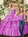 Lilac Ball Gowns Taffeta Sweetheart Sleeveless Beading Floor Length Lace Up Vestidos de Quinceanera