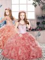Top Selling Organza Scoop Sleeveless Zipper Beading and Ruffles Little Girl Pageant Gowns in Red
