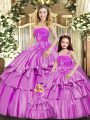 Lilac Ball Gowns Taffeta Strapless Sleeveless Beading and Ruffled Layers Floor Length Lace Up Quinceanera Dress
